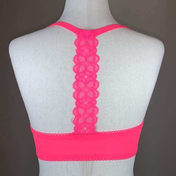 EUC Victoria’s Secret neon pink lace front closure T back bra 32DD worn once - Picture 1 of 7